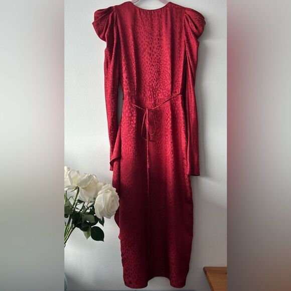 A.L.C. Carolina Puff Shoulder Silk Jacquard Dress in red - Picture 6 of 12